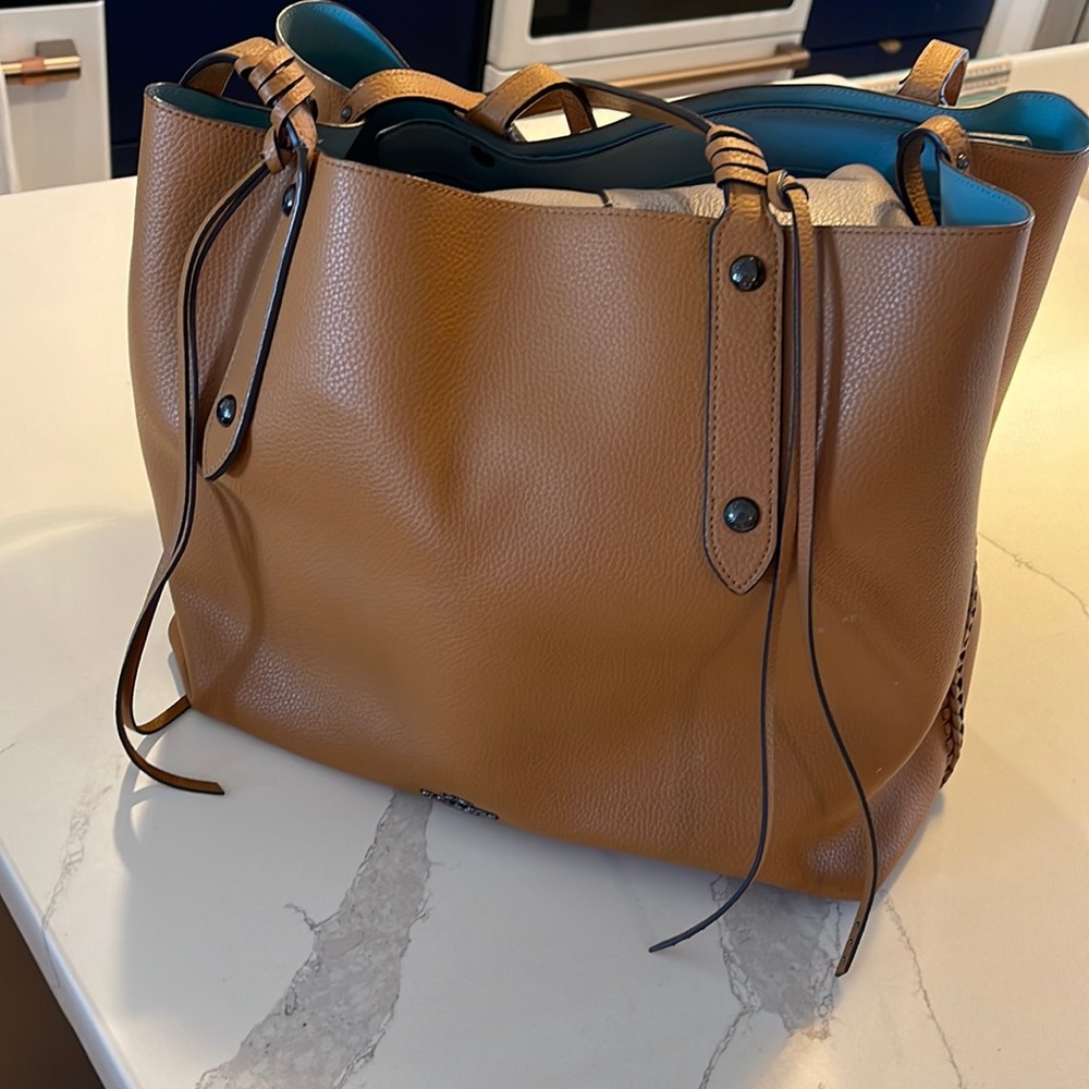 Pebbled leather Coach braided market tote